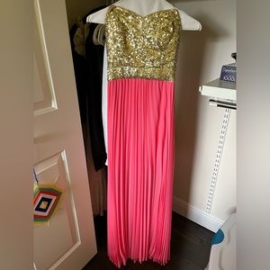 Strapless dress size 0 pink and gold
